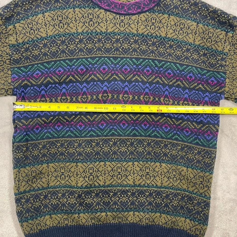 Vintage 90s Nautica Sweater Mens L Geometric Fair Isle Cotton Hong Kong